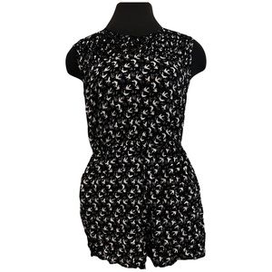 American Rag Romper Shorts Black Bird Print Exposed Zipper Pockets Womens Medium